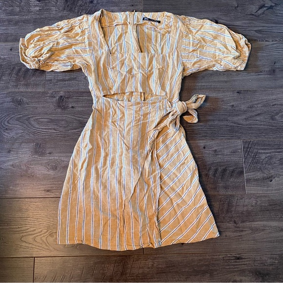 Zara linen mini dress puff sleeves square neckline XS - Picture 6 of 12